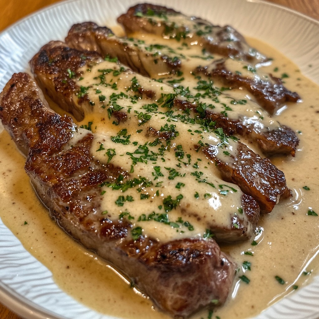 Steak with Garlic Cream Sauce 