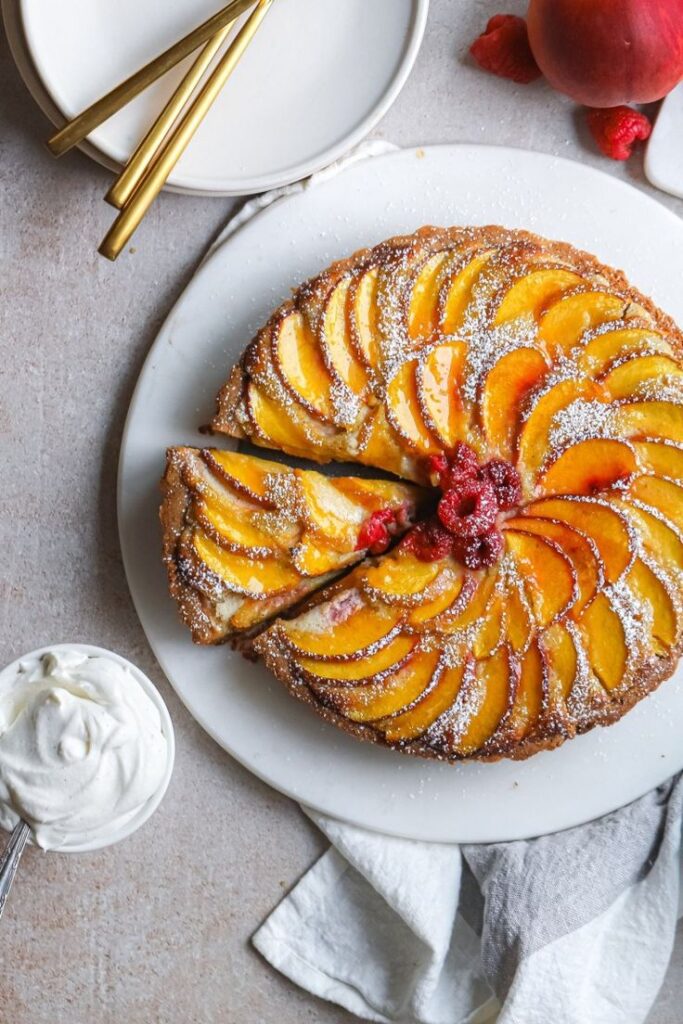 Soft Shortcrust Pastry Rustic Tart with Ricotta and Peaches