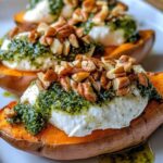 Sweet Potatoes Stuffed with Burrata, Toasted Walnuts and Sage Pesto