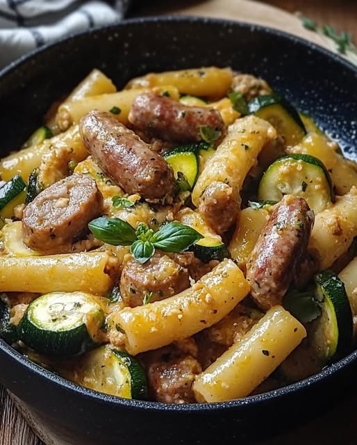 Get ready to delight your palate with this creamy Caserecce with sausage, courgettes and Philadelphia!