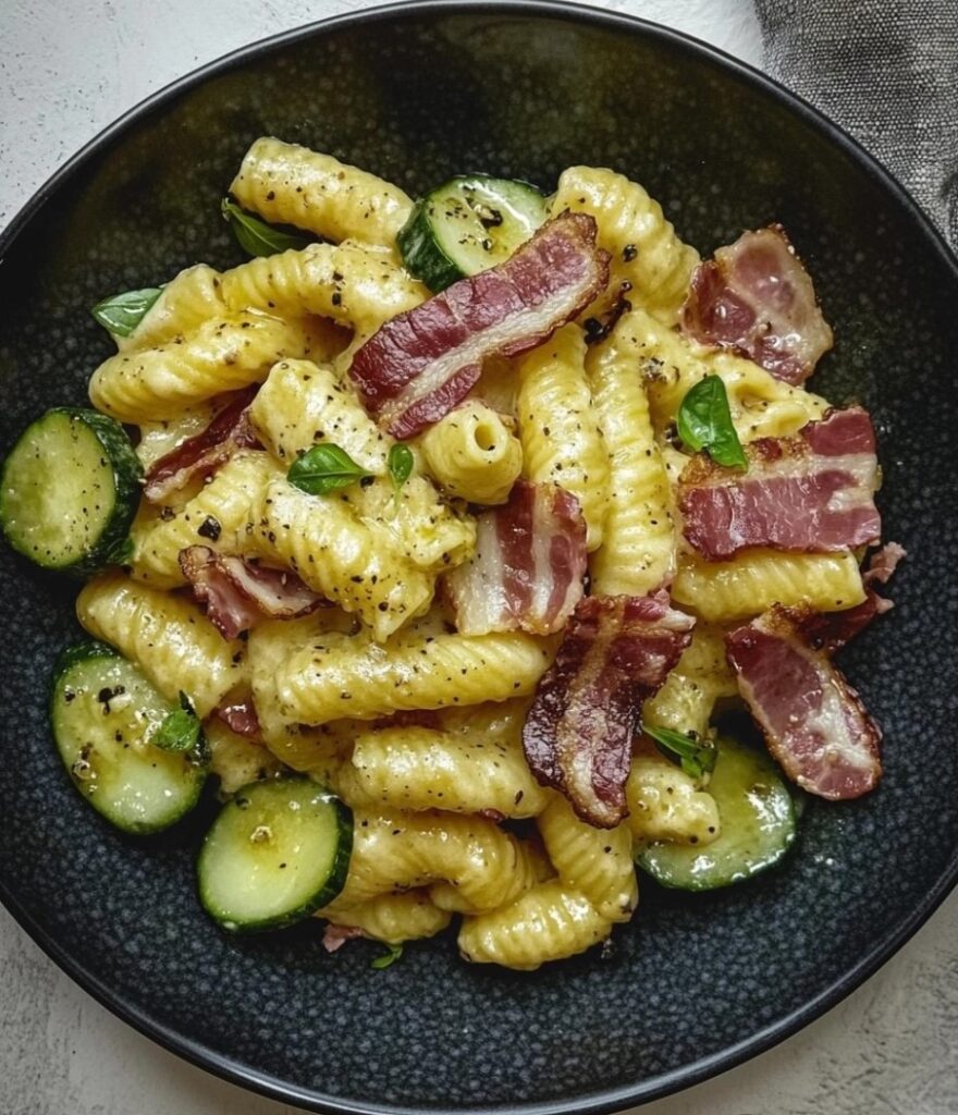 Fusilli with zucchini, bacon and turnip 🍝🥒🥓