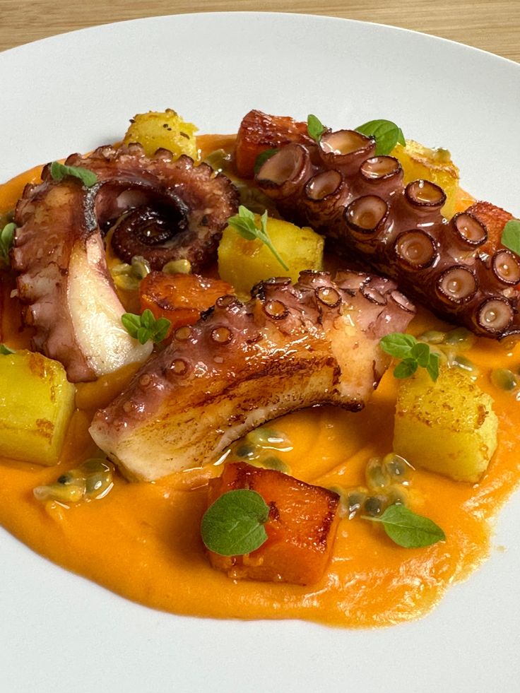 Calamarata with Octopus and Cream of Potatoes