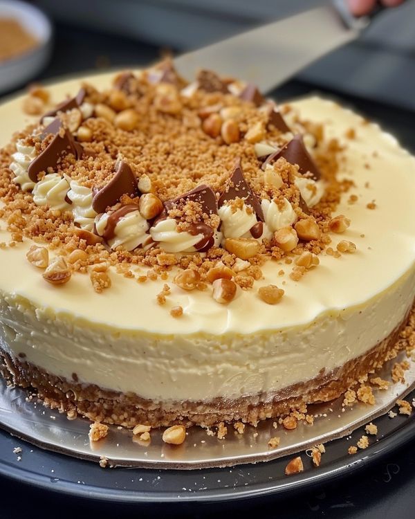 White Chocolate and Ricotta Cheesecake with Biscuit Base and Hazelnut Crumble