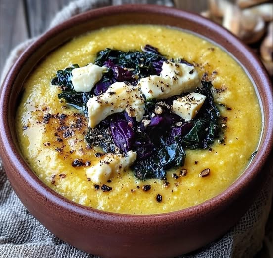 Polenta and Black Cabbage Soup with Gorgonzola