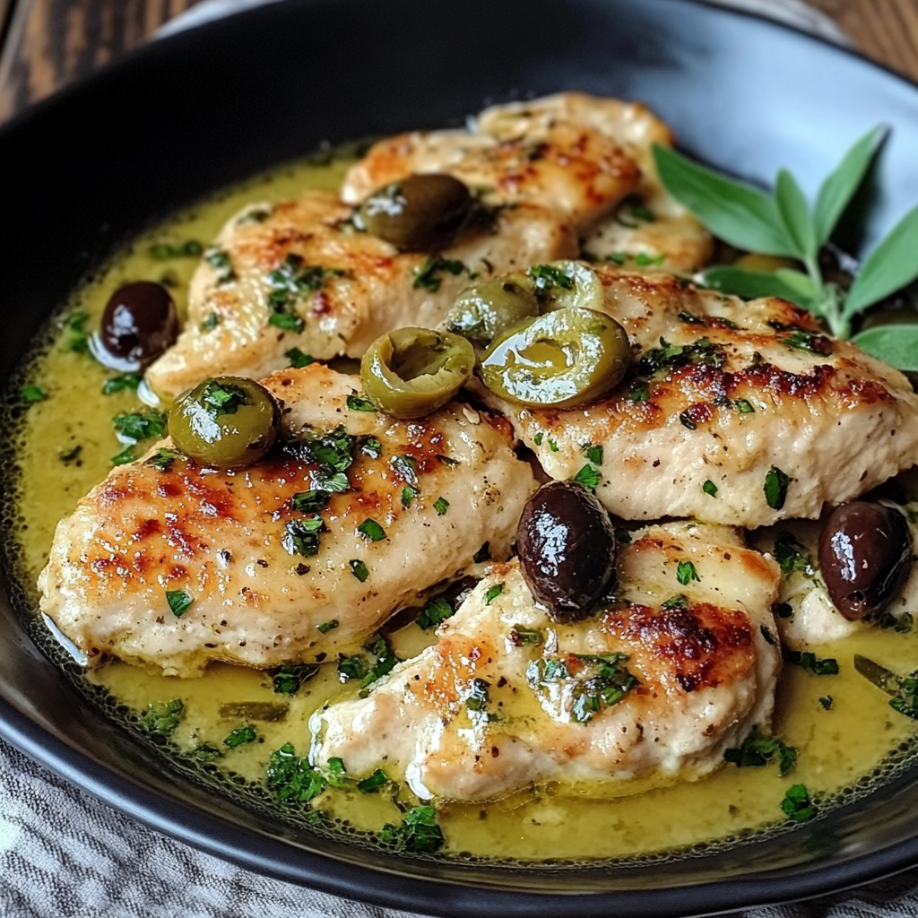 Chicken Scallops with Olives