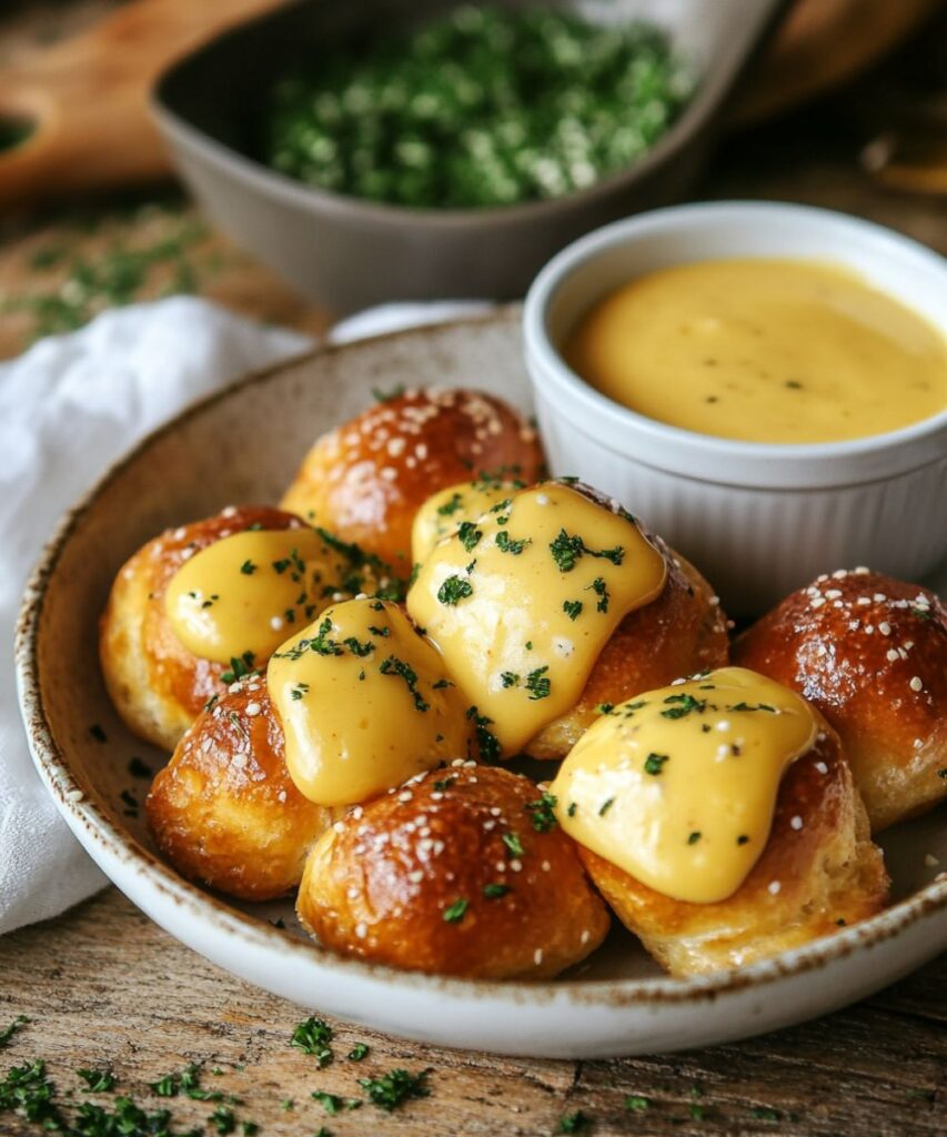 Pretzel Bites with Cheddar Cheese Sauce