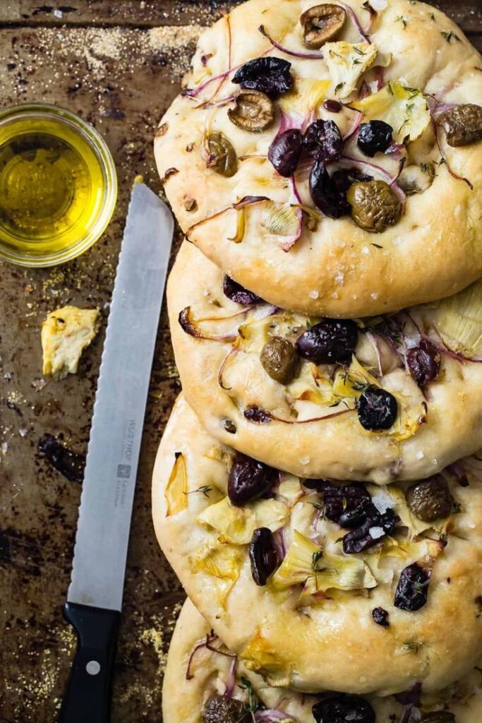Focaccia Pugliese with onions and olives