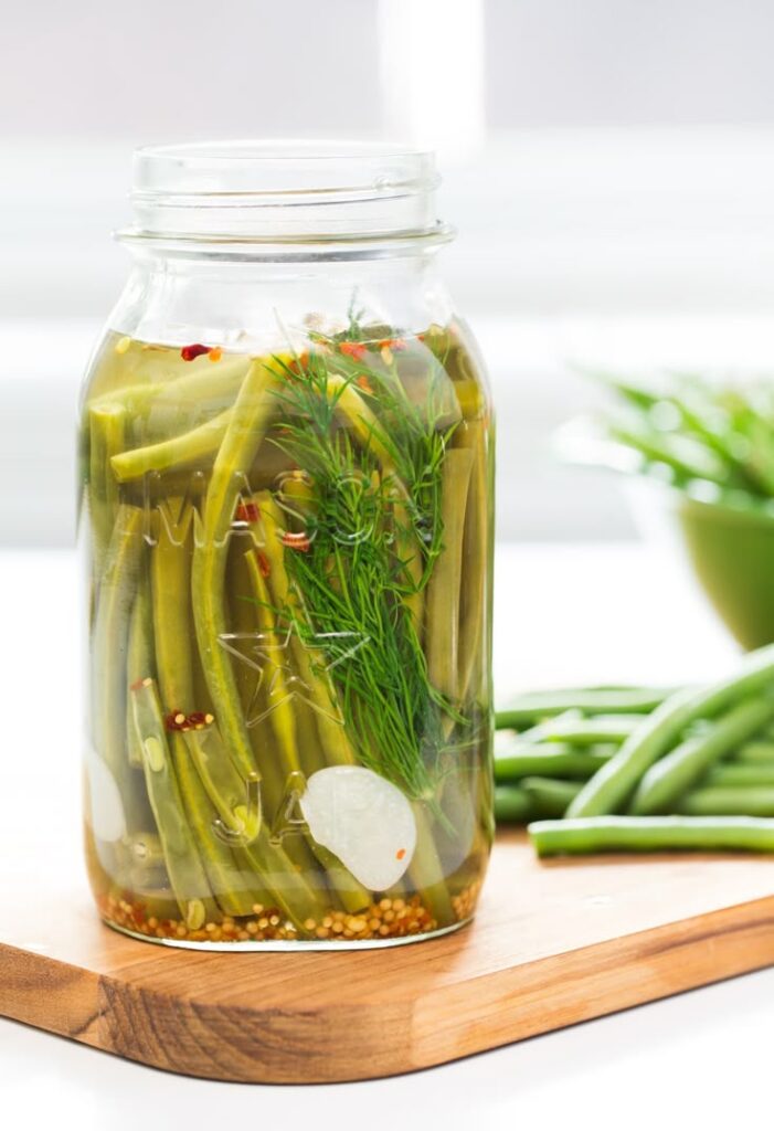 Green Beans and Tomatoes Preserve in a Jar