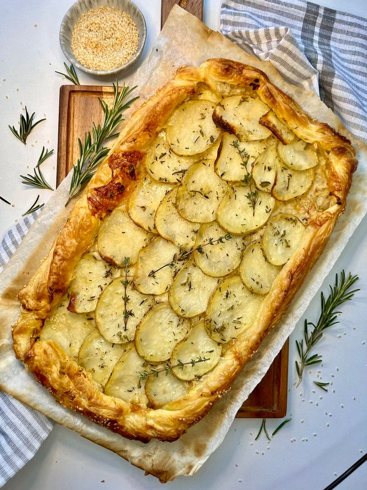 Potato, speck and cheese tart in puff pastry