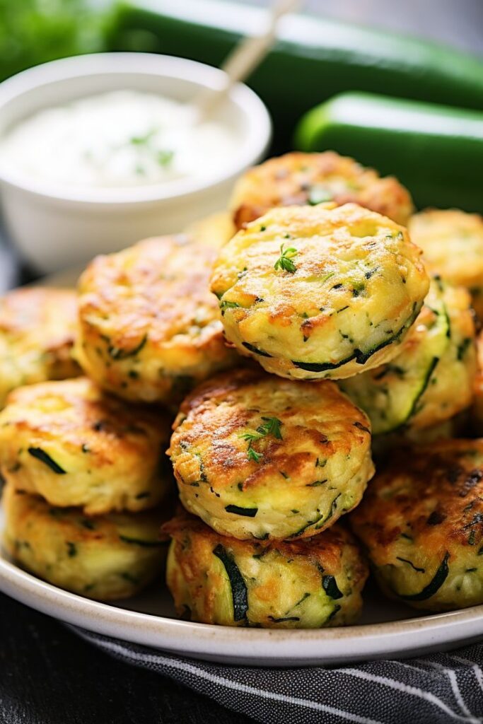 Zucchini bites with ricotta cheese with a stringy heart