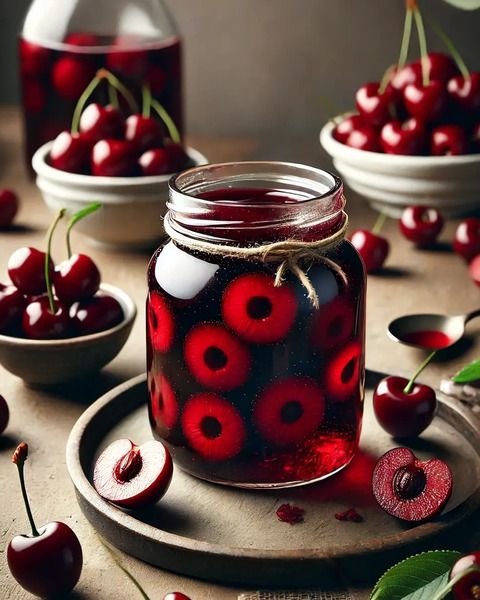 Black cherries in syrup