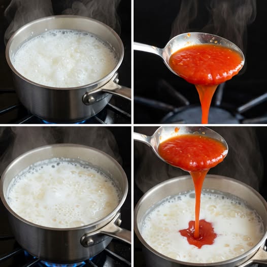 Pour a tomato into boiling milk: I don’t buy it in stores anymore. Only 3 ingredients
