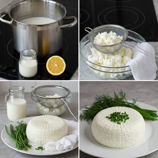 Homemade cheese with 1 liter of milk, half a lemon and 1 yogurt